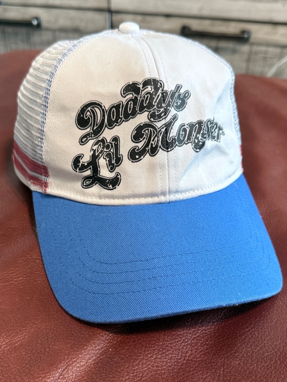 Daddy's Lil Monster Blue and White Trucker Hat